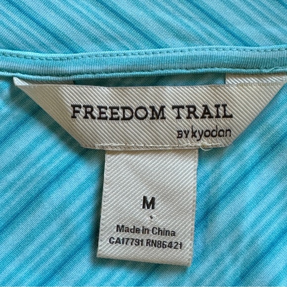 🆕 Kyodan Freedom Trail Dress Travel Aqua Blue Stripe Stetchy Short Sleeve 8 10 M - Picture 3 of 5